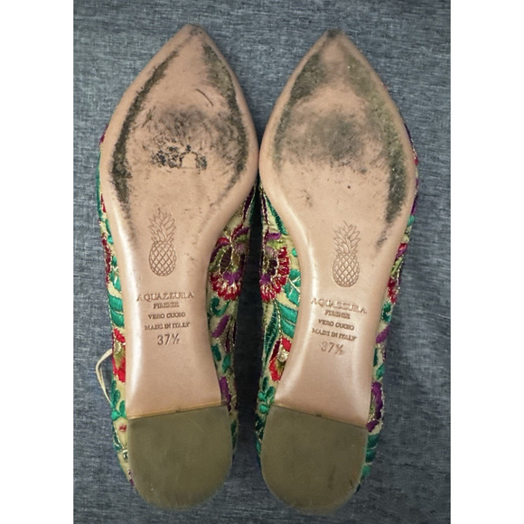 Aquazzura Christy Embroidered Floral Canvas Pointed -Toe Flats Eu 37.5 US 7.5 - Picture 8 of 9